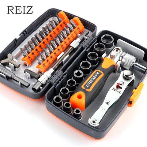 REIZ Precision Ratchet Screwdriver 38 Pcs Set CR-V Bits With Universal Wrench 180 Degree Adjustable Handle Repair Hand Tools ► Photo 1/6