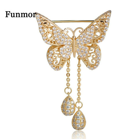 Top Quality Cubic Zirconia Butterfly Brooch For Women Gold Color What Drop Tassel Classic Wedding Decoration Animal Corsage Pins ► Photo 1/6