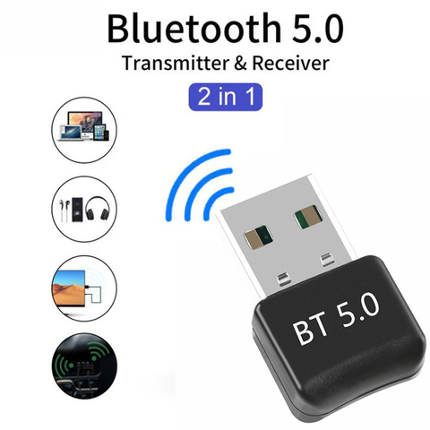 2 In 1 USB Bluetooth 5.0 Transmitter Receiver Adapter Wireless For PC Car  Kit