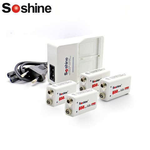 Soshine 9V Charger with 2 / 4 / 6 / 8 pcs Professional 650 mah 9v battery li-ion rechargeable battery EU or US plug ► Photo 1/6