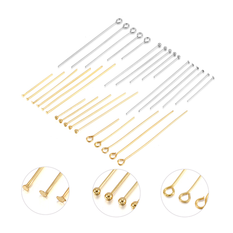 50-100pcs Stainless Steel Heads Eye Flat Head Pin Gold Silver Plated Ball Head Pins Findings For Jewelry Making  Accessories ► Photo 1/6