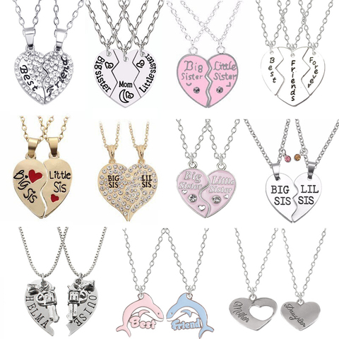 2022 Fashion Simple Heart Necklace Sisters Pendant 2 Piece Set BFF Letter Splicing Alloy Friendship Accessories Gift Hot Sale ► Photo 1/6