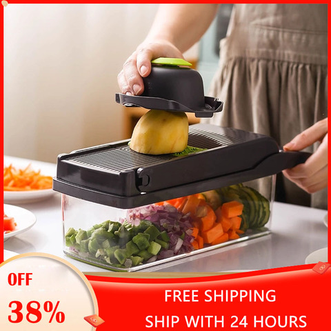 Vegetable Cutter Fruit Slicer Multifunctional Grater Shredders Drain Basket Peeler 8 In 1 Gadgets Kitchen Accessories Tool ► Photo 1/6