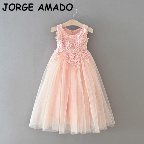 2022 New Flower Girl Dresses Lace Ankle Length Sleeveless Princess Dresses for Party Wedding Show Kids Clothes E1959 ► Photo 1/6