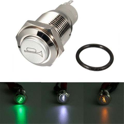 12V 16mm LED Push Button Switch Horn Switch Momentary Blue LED Light Waterproof ► Photo 1/6