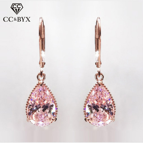 Drop Earrings For Women Pink Cubic Zirconia Water Drop Rose Gold Color Dangle Earring Bridal Wedding Temperament Jewelry CCE624 ► Photo 1/6
