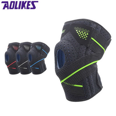 AOLIKES 1Pcs Silicone Padding Knee Brace 4 Springs Support Knee Pad mtb Straps Compression Knee Protector For Hiking Basketball ► Photo 1/6