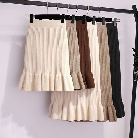 Women long sweater skirt Spring autumn female ruffle midi pleated skirts maxi knitted high waist warm elegant Saias Jupe Femme ► Photo 1/6