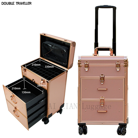New Professional cosmetic case Box Nail tattoo Rolling luggage bag makeup case on wheels multi-function Beauty trolley suitcase ► Photo 1/6