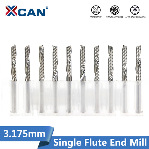 XCAN 10pcs 3.175mm Shank CNC End Mills Cutting Length 15/17/20/22mm One Flute Spiral Router Bits Singe Flute Milling Cutter ► Photo 1/6