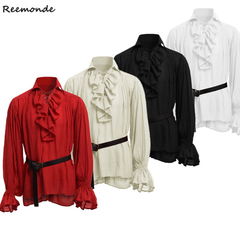 Wholesale Medieval Renaissance Lacing Up Shirt Bandage Tops Ruffles Shirt Fashion Men Vintage Costume Fluffy Long Sleeve Male ► Photo 1/6