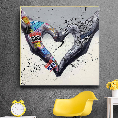 Nordic Graffiti Art Heart Gesture Canvas Painting Posters and Prints Wall Art Pictures Love Hands for Living Room Home Decor ► Photo 1/6