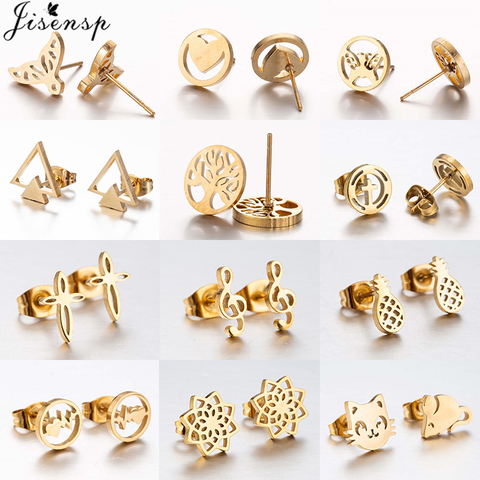 Jisensp Small Gold Stainless Steel Earrings Stud for Women Kids Everyday Jewelry Cartoon Butterfly Earing Mickey Earings brincos ► Photo 1/6