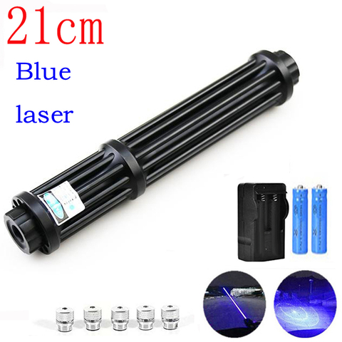 Hight Powerful Burning 21cm Blue Laser Torch 445nm 10000m Laser Torch 450nm Focusable Flashlight Burn Match With 5 Star Cap ► Photo 1/6