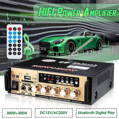 BT-198A 300W+300W Power Car Amplifier HIFI Digital Audio bluetooth AMP FM Radio For Car/Home/Theater ► Photo 1/6