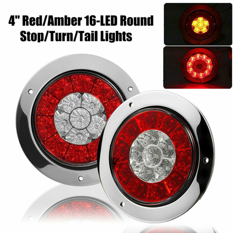12V-24V Red & Yellow Round Red/Amber 16-LED Truck Trailer Brake Stop Turn Signal Tail Lights ► Photo 1/6