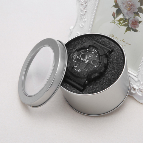 Round Metal Jewelry Wrist Watch Display Box Storage Organizer Case With Cushion  ► Photo 1/6