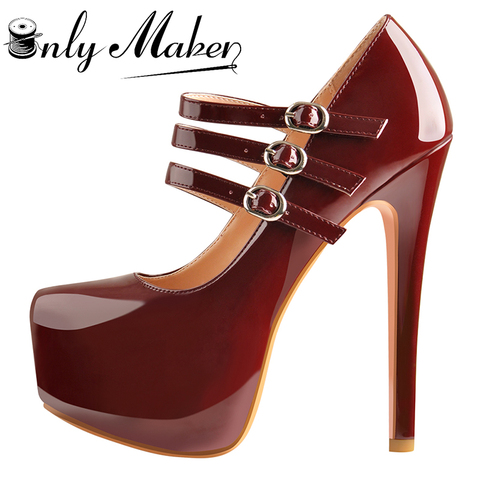 Onlymaker Women's Sexy Mary Jane Stilettos Platform High Heel Pumps Party Dress Round Toe Three Buckles Chic Comfort Shoes Black ► Photo 1/6