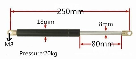 250mm Central Distance 80mm Stroke Auto Gas Spring 20KG Force Ball Joint Lift Strut Automotive Gas Spring M8 ► Photo 1/2