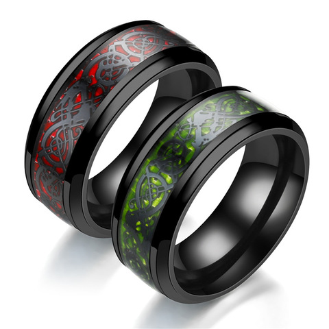 Punk Titanium Steel Black Carbon Fiber Mens Rings Fashion Red Blue Green Ring Anel Masculino Jewelry Wholesale ► Photo 1/6