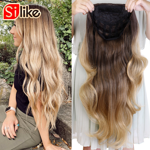 Silike 24 Inch Wavy 3/4 Half Wig Long Synthetic Hair Extensions Ombre Blonde Capless Wigs Hair Clips Extension For Women 210g ► Photo 1/6
