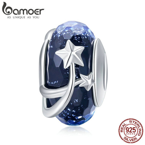 BAMOER 4 Styles Genuine 925 Sterling Silver Star Flower European Murano Glass Beads Fit Bracelets Bangles DIY Jewelry SCC861 ► Photo 1/6