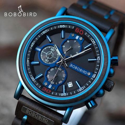 reloj hombre BOBO BIRD New Wooden Watch Men Top Brand Luxury Chronograph Military Quartz Watches for Man Dropshipping Customized ► Photo 1/6