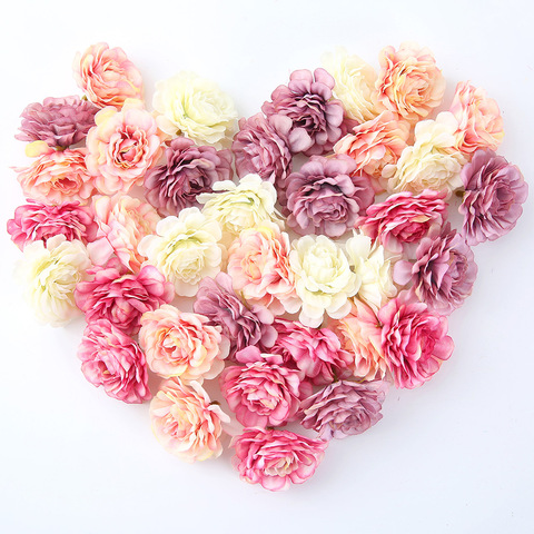 50pcs/lot Artificial Flowers 5CM Silk Rose Head For Wedding Party Home Garden DIY Decorations Craft Gift Box Wreath Scrapbooking ► Photo 1/6