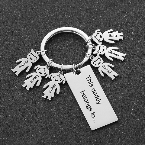 Personalized Kids Names Keychain Engraved This Daddy Belongs To Silver Color Cute Figure Keychain Father Mother Birthday Gift ► Photo 1/6