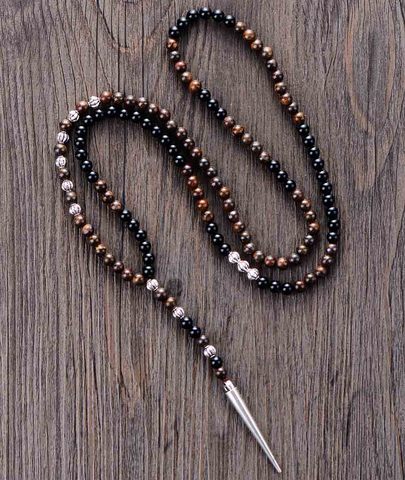 Men Necklace High End 6MM Bronzite Black Onyx with Spike Pendant Mens Rosary Necklace Mens Steampunk Jewelry Dropshipping ► Photo 1/4