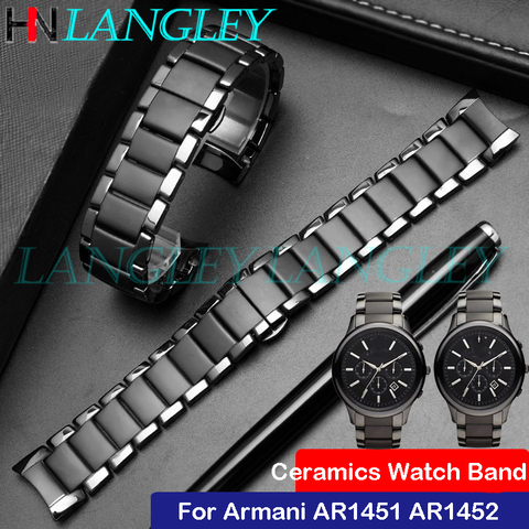 Black Ceramic Watch Band WristStrap 22mm 24mm for Armani Watch AR1451 AR1452 Buckle Replacement Watchband Bracelet ► Photo 1/6