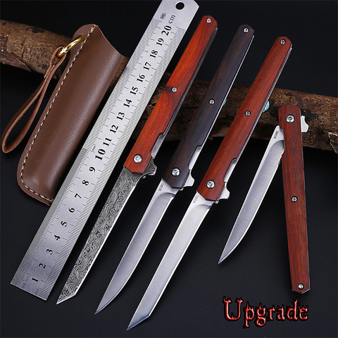 Upgrade Damascus M390 Folding Knife Wood Handle Mini Pocket CS Go Fold Knives Weapons Survival Tool Hunting EDC Tool With Holste ► Photo 1/6