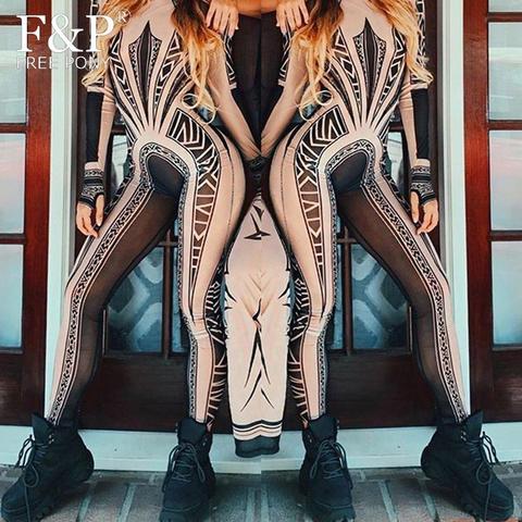 Burning Man Festival Bodysuit For Women Tribal Tattoo Print Mesh Jumpsuit Curvy African Aztec Bodysuit Celebrity Catsuit ► Photo 1/6