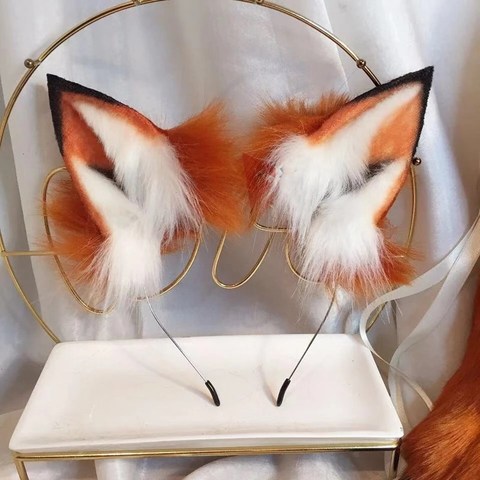 Lolita Hand Made LOL Golden Red Fox Ear Wolves and Cats Fox Ear Hair Hoop Headwear Tail for Girl Women High Quality Hairbands ► Photo 1/6