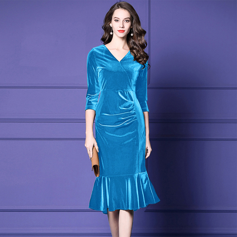 HANZANGL Brand plus size Women Fat mm velvet Dresses 2022 Female long section Mermaid Dress M~4XL Free shipping ► Photo 1/6