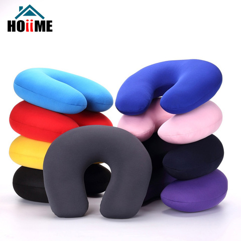 Nanoparticles U Shaped Travel Pillow Neck Support Headrest Microbeads Filling Colorful Soft Cushion Flight for AirPlane Car ► Photo 1/6