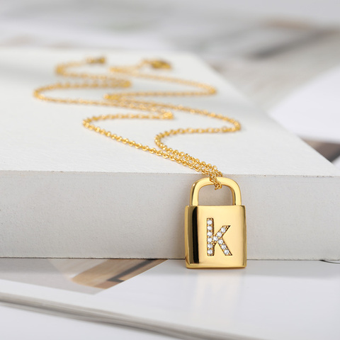 Gold Lock Pendant Choker Necklace Men Punk Padlock Stainless Steel Chain Initial Letter Necklace for Women Couple Jewelry Gift ► Photo 1/6