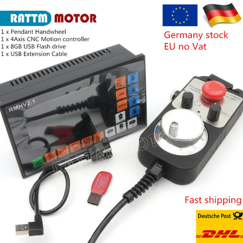 EU Ship PLC CNC Controller 4 axis off-line & 100 Pulse MPG Handwheel Emergency Stop for CNC lathe Machine ► Photo 1/5