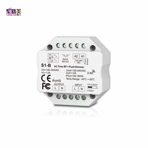 AC 110V - 220V S1-B Led Triac RF Dimmer use with R1 Remote 2.4GHz Wireless 1A 100W-288W Push Dimmer LED Switch Controller ► Photo 1/2