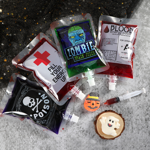 5pcs Creative Halloween Blood Drink Bag 250ml PET Food Bags Juice Bag Zombie Vampire Plasma Cosplay Props Halloween Decor Props ► Photo 1/6