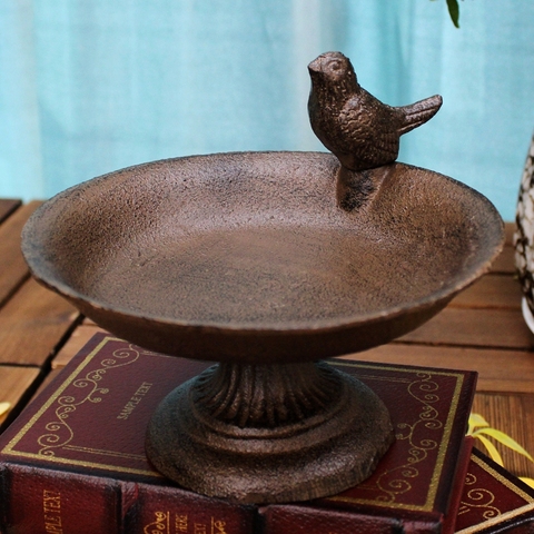 Antique Rustic Round Cast Iron Footed Bird Feeder With Round Base Home Garden Decor Tabletop Heavy Iron Storage Bowl Plate Tray ► Photo 1/6