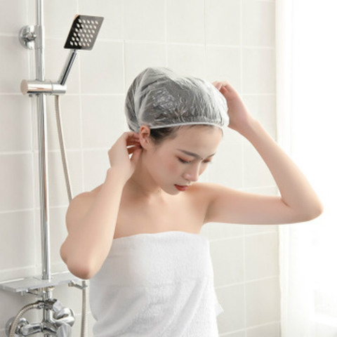 Shower Cap Waterproof and Durable Disposable Hat Hotel One-Off Elastic Shower Bathing Cap Clear Hair Salon Bathroom Accessories ► Photo 1/6