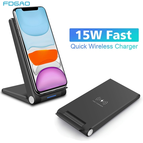FDGAO 15W Qi Wireless Charger Fold Stand Holder Fast Charging for iPhone 11 Pro XR X XS Max Samsung S20 S10 USB C Qucik Charge ► Photo 1/6