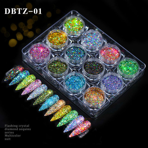 12pcs/set Nail Glitter Powder Dust Iridescent Flakes Sequins Gold Silver Super Shining Paillette Nail Art Manicure Decorations ► Photo 1/6