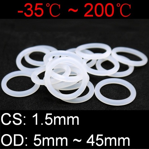 10pcs VMQ O Ring Seal Gasket Thickness CS 1.5mm OD 5~ 45mm Silicone Rubber Insulated Waterproof Washer Round Shape White Nontoxi ► Photo 1/6