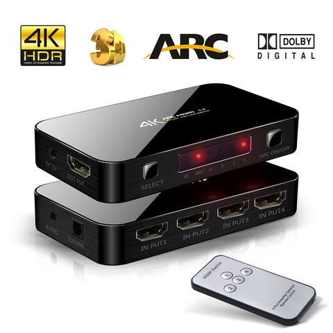 HDMI2.0 Switch ARC 4K HD 4 Port 4K x 2K Audio Optical TOSLINK HDMI with IR Remote for Mackbook HDTV Laptop XBOX 360 PS4 ► Photo 1/6