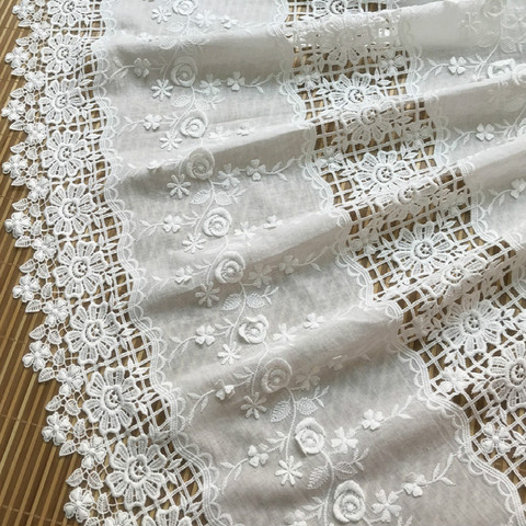 New Natural-white Cotton Cloth Openwork  3D Embroidery Lace Fabric Handmade DIY Clothes Sewing Accessories Width 132cm 1Yard ► Photo 1/6