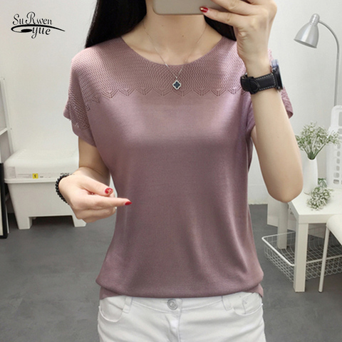 Korean Summer Women Short Sleeve Knitted Pullover Tops Blusas Mujer De Moda 2022 New Loose Shirts Mesh White Clothes 3538 50 ► Photo 1/6