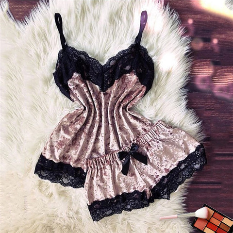 Sexy Lingerie Set Velvet Sleepwear Women's Pajama Set Sexy Temptation Babydoll Nightwear Cute Cami Top and Shorts Pijama Mujer E ► Photo 1/6