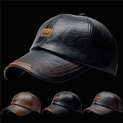 NEW Baseball Cap Casual Fashion Hat Autumn And Winter Plus Velvet Cap Leather Baseball Cap For Men ► Photo 1/6